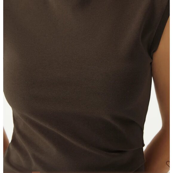 OGL Mockneck Tucks Midi Dress Sz Medium Womens Brown Sleeveless Stretchy Ruched - Picture 8 of 16